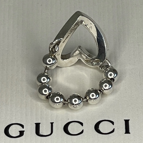 GUCCI Heart Silver 925 Ball Chain Ring sz:50 - Picture 5 of 9